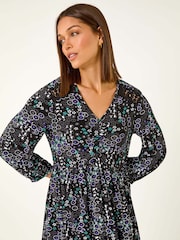 Roman Blue Floral Print Lace Trim Dress - Image 5 of 6