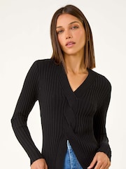 Roman Black Cable Split Detail Rib Jumper - Image 1 of 5