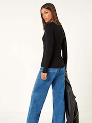 Roman Black Cable Split Detail Rib Jumper - Image 2 of 5