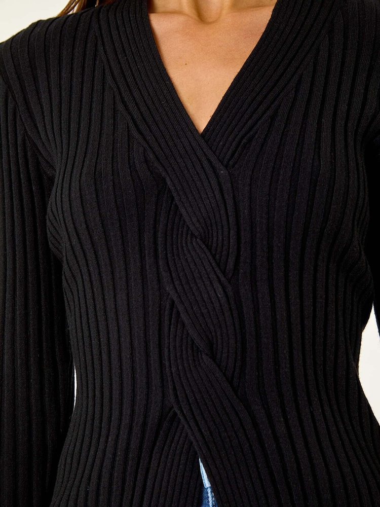 Roman Black Cable Split Detail Rib Jumper - Image 5 of 5