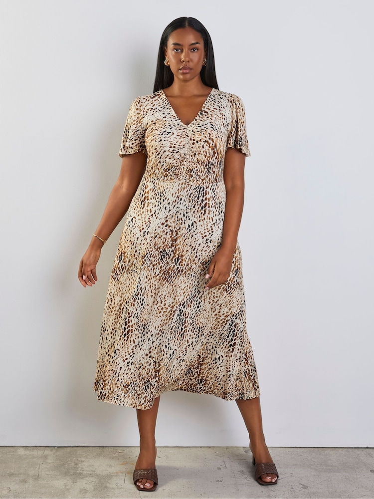 Live Unlimited Animal Print Jersey Ruched Maxi Dress - Attēls 1 no 4