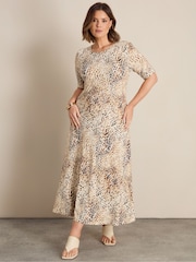 Live Unlimited Animal Print Jersey Ruched Maxi Dress - Attēls 2 no 4