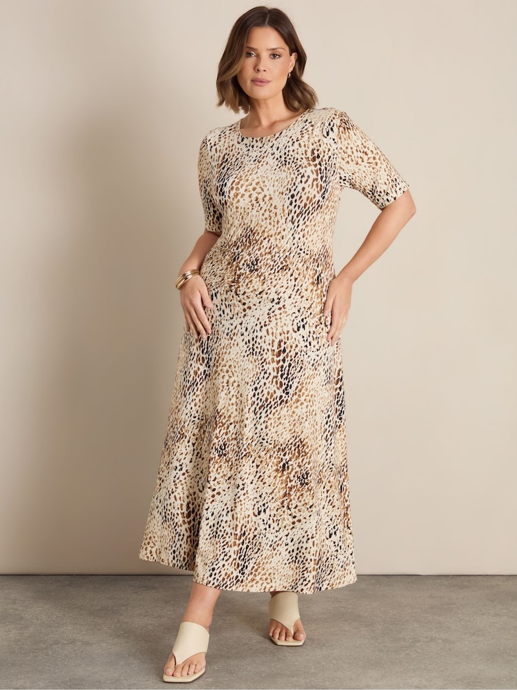 Live Unlimited Animal Print Jersey Ruched Maxi Dress - Attēls 2 no 4