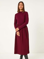 Roman Red Cotton Stretch Jersey Mix Midi Dress - Image 1 of 5