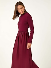 Roman Red Cotton Stretch Jersey Mix Midi Dress - Image 4 of 5