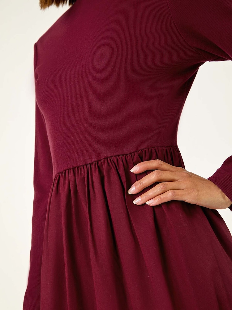 Roman Red Cotton Stretch Jersey Mix Midi Dress - Image 5 of 5