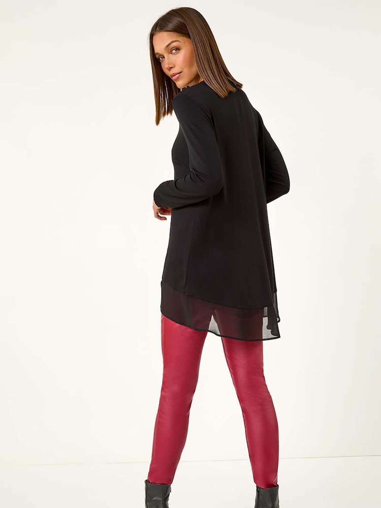 Roman Black V-Neck Chiffon Hem Top - Image 2 of 5