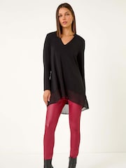 Roman Black V-Neck Chiffon Hem Top - Image 3 of 5