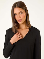 Roman Black V-Neck Chiffon Hem Top - Image 4 of 5