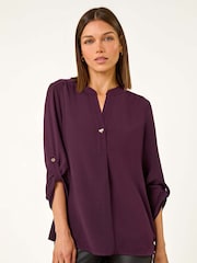 Roman Purple Notch Neck Heart Button Top - Image 1 of 5