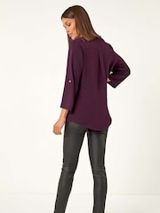 Roman Purple Notch Neck Heart Button Top - Image 2 of 5