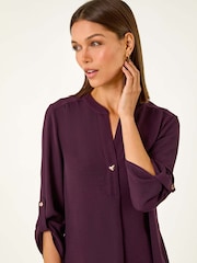 Roman Purple Notch Neck Heart Button Top - Image 4 of 5