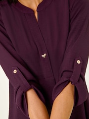 Roman Purple Notch Neck Heart Button Top - Image 5 of 5