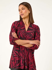 Roman Red Leaf Print Pleated Top - Image 1 of 6