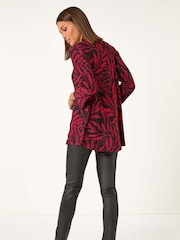 Roman Red Leaf Print Pleated Top - Image 3 of 6