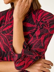 Roman Red Leaf Print Pleated Top - Image 6 of 6