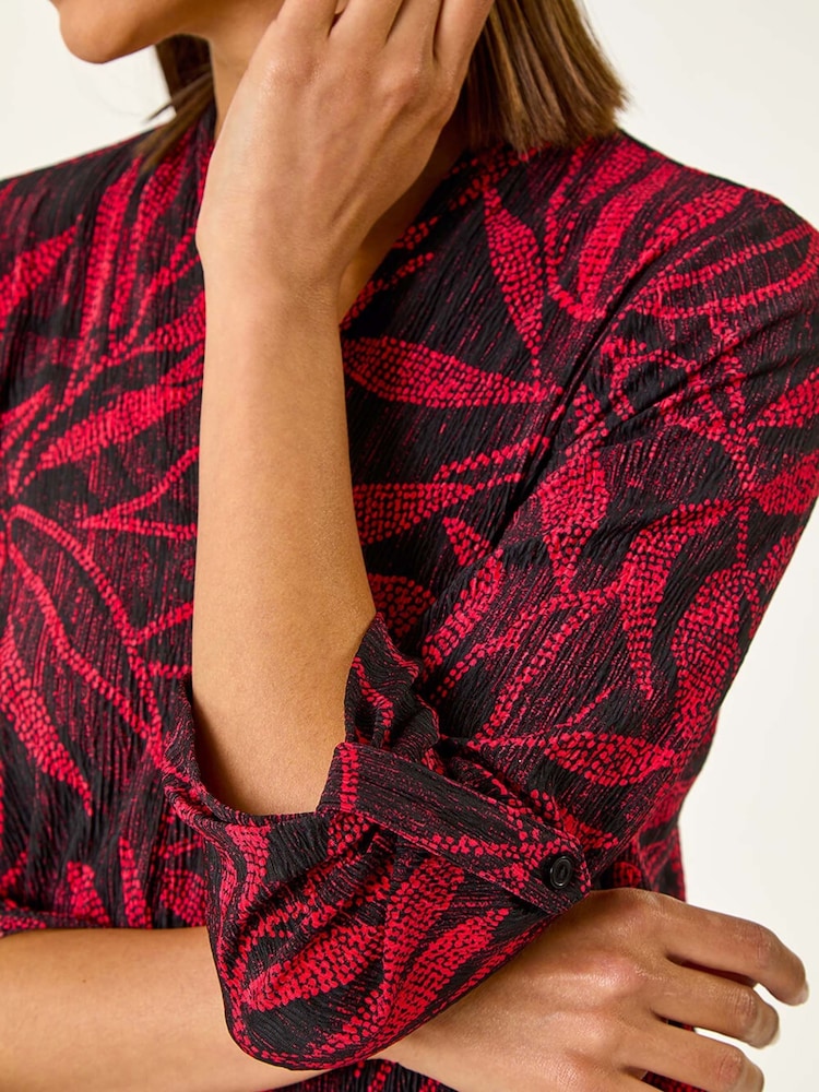 Roman Red Leaf Print Pleated Top - Image 6 of 6