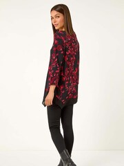 Roman Red Floral Chiffon Tunics Top - Image 2 of 5
