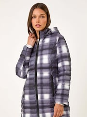 Roman Black Check Print Quilted Puffer Coat - Image 1 of 6