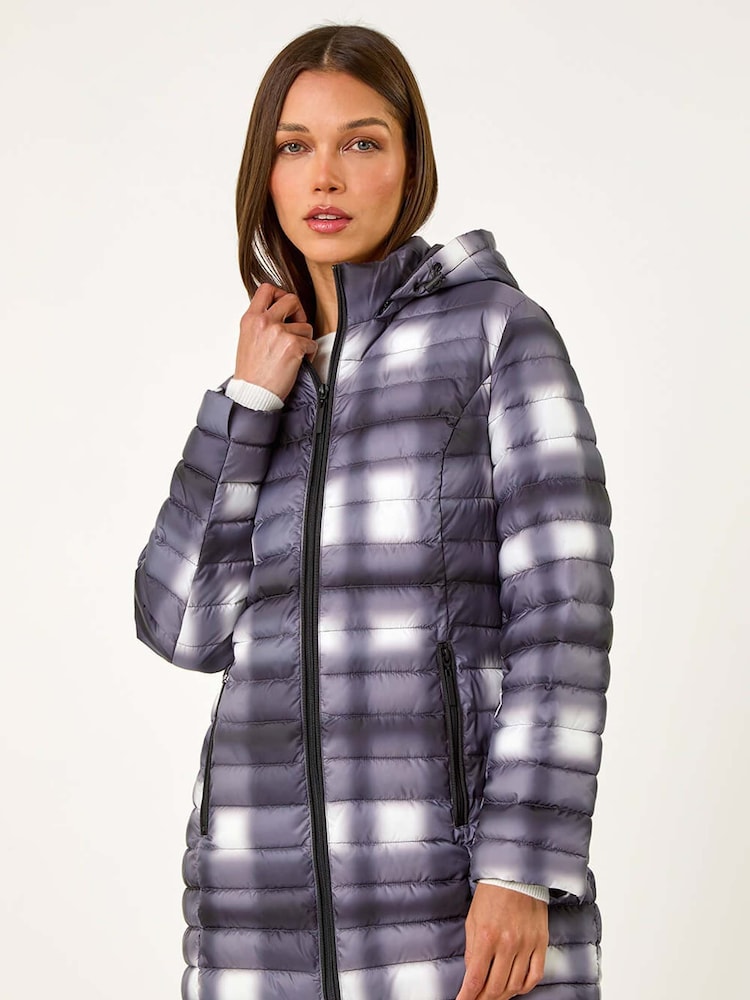 Roman Black Check Print Quilted Puffer Coat - Image 1 of 6