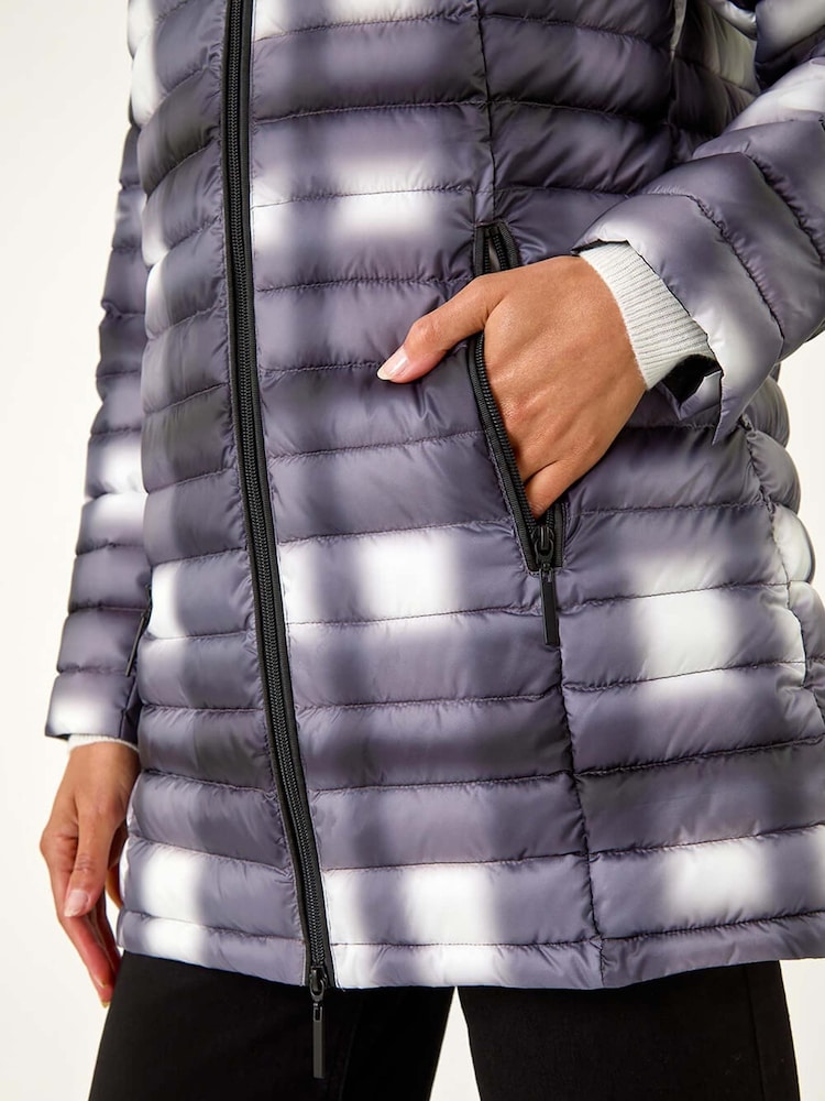 Roman Black Check Print Quilted Puffer Coat - Image 6 of 6