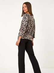 Roman Brown Animal Print Embellished Neck Jumper - Image 2 of 5