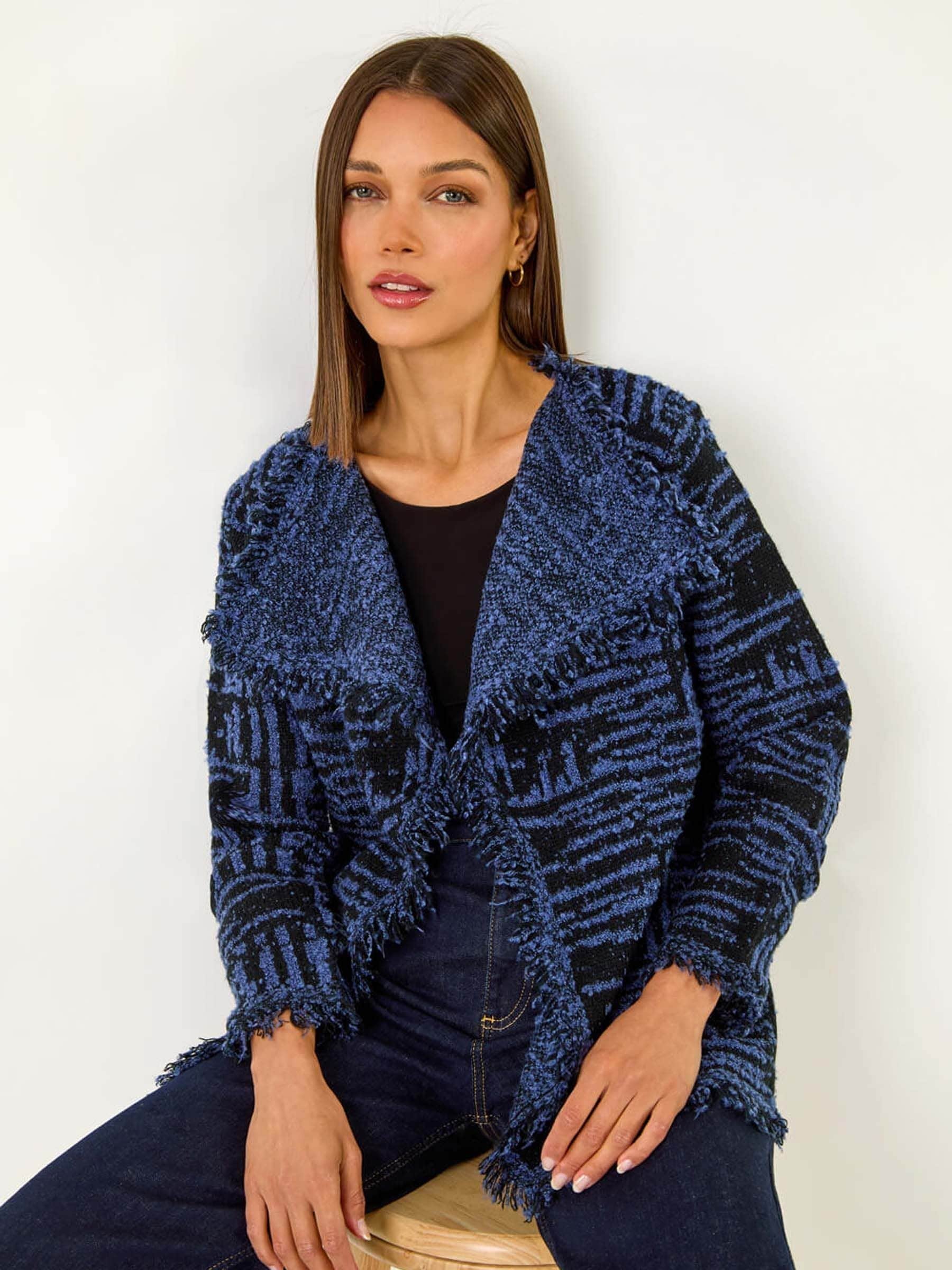 Buy Roman Blue Textured Fringe Detail Cardigan from Next USA