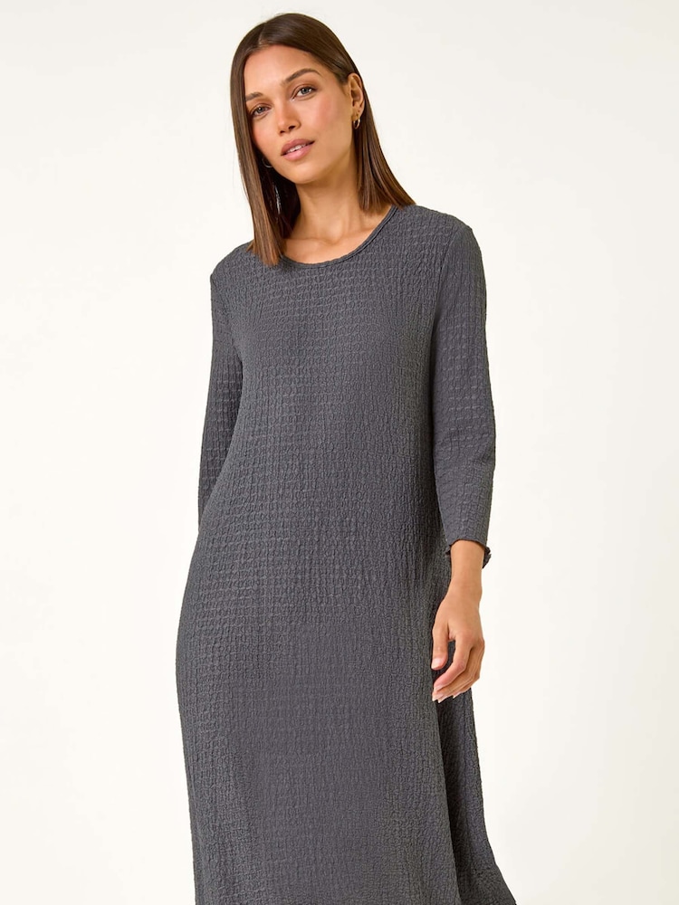 Roman Grey Textured A Line Stretch Midi Dress - Image 1 of 6