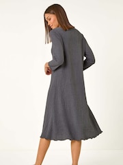 Roman Grey Textured A Line Stretch Midi Dress - Image 3 of 6