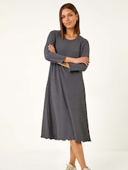 Roman Grey Textured A Line Stretch Midi Dress - Image 4 of 6