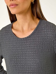 Roman Grey Textured A Line Stretch Midi Dress - Image 6 of 6