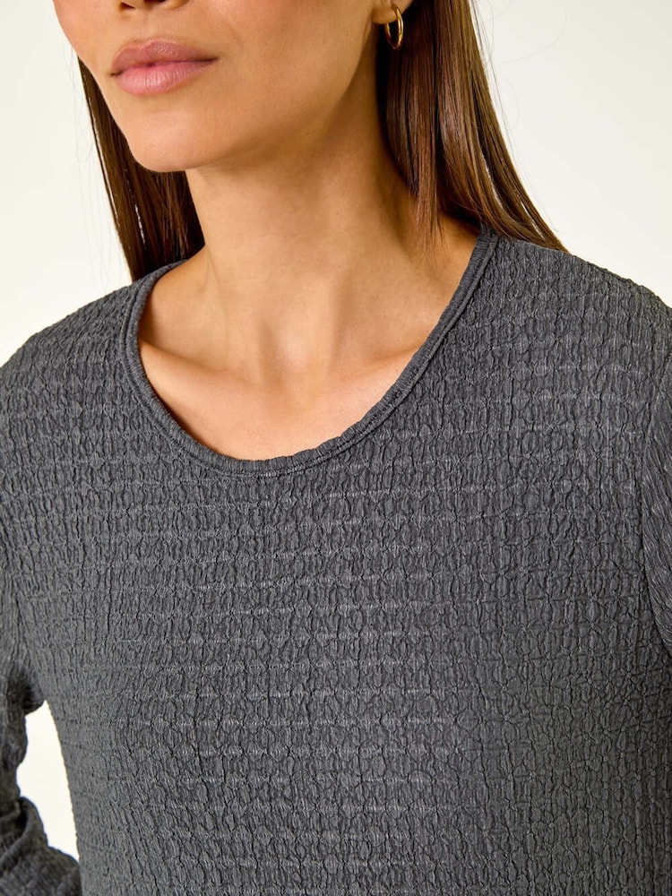 Roman Grey Textured A Line Stretch Midi Dress - Image 6 of 6