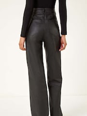 Roman Black Coated Stretch Waist Wide Leg Jeans - Image 2 of 5