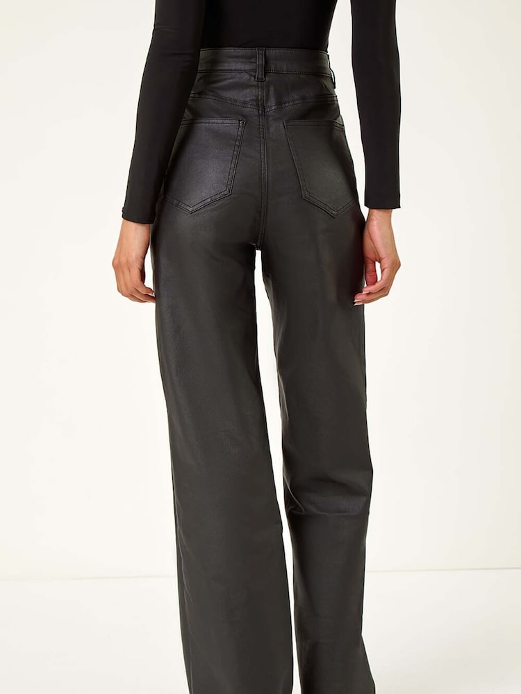 Roman Black Coated Stretch Waist Wide Leg Jeans - Image 2 of 5