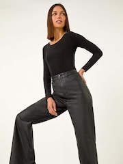 Roman Black Coated Stretch Waist Wide Leg Jeans - Image 4 of 5