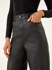 Roman Black Coated Stretch Waist Wide Leg Jeans - Image 5 of 5