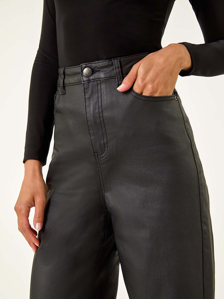Roman Black Coated Stretch Waist Wide Leg Jeans - Image 5 of 5
