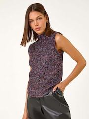 Roman Black Fluffy Tinsel Knit Sleeveless Top - Image 1 of 5