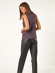 Roman Black Fluffy Tinsel Knit Sleeveless Top - Image 2 of 5