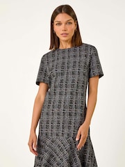 Roman Black Textured Frill Stretch Dress - Image 1 of 5