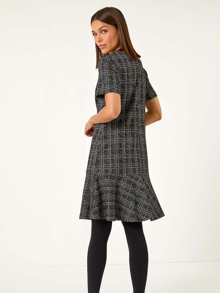 Roman Black Textured Frill Stretch Dress - Image 2 of 5