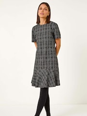 Roman Black Textured Frill Stretch Dress - Image 3 of 5