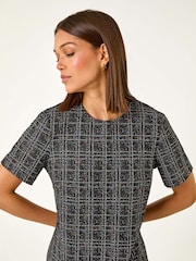 Roman Black Textured Frill Stretch Dress - Image 4 of 5