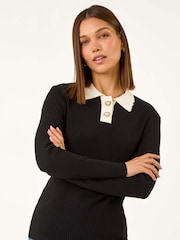 Roman Black Scallop Collared Rib Jumper - Image 1 of 5