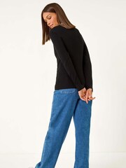 Roman Black Scallop Collared Rib Jumper - Image 2 of 5