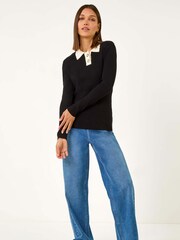 Roman Black Scallop Collared Rib Jumper - Image 4 of 5
