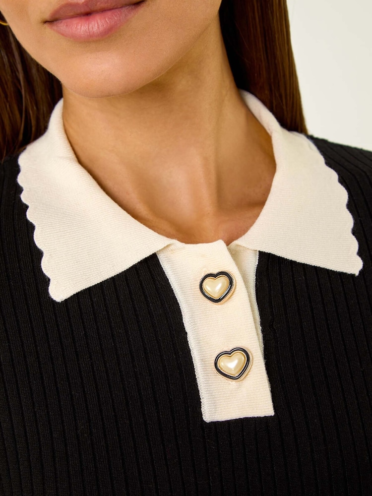 Roman Black Scallop Collared Rib Jumper - Image 5 of 5