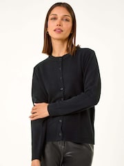 Roman Black Soft Knit Button Crew Neck Cardigan - Image 1 of 5