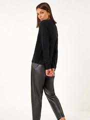 Roman Black Soft Knit Button Crew Neck Cardigan - Image 2 of 5