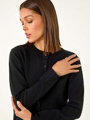 Roman Black Soft Knit Button Crew Neck Cardigan - Image 4 of 5